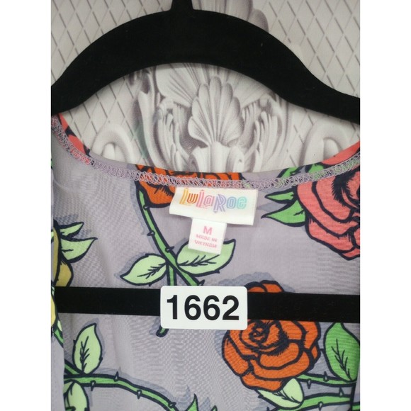 LuLa Roe Women's Long Duster Cover-up Size M Floral Roses Bathing Suit Cover EC - Picture 2 of 16